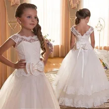 فستان الفتيات المراهقات من الدانتيل 2018 جديد تول الطفل الزفاف الأبيض الأميرة مسابقة فساتين وصيفة الشرف للأطفال ملابس الحفلات المسائية