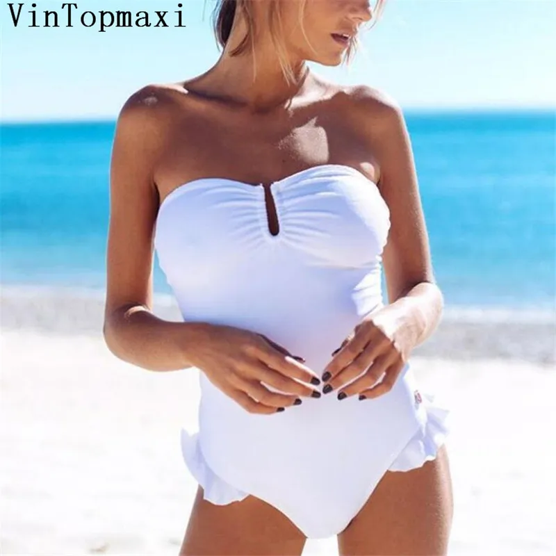 U-wire Bandeau One Piece Swimsuit Women Bathers Sexy Lace Up Backless Monokini 2019 Girl Beach Slim Bathing Suit White Swimwear