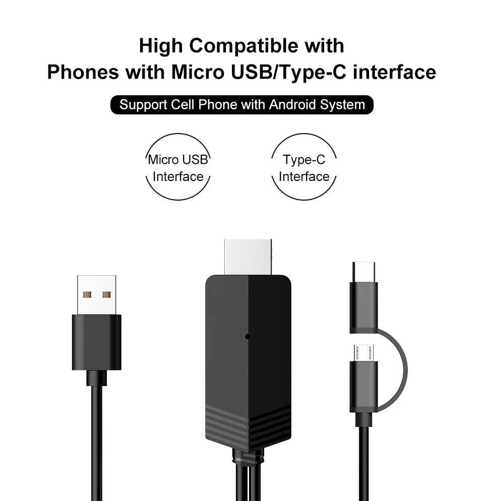 

1080P Digital AV HDMI HDTV Cable Adapter Micro USB Type-C To HDMI Converter for Lighting5 PIN iPad iPhone ISO Android