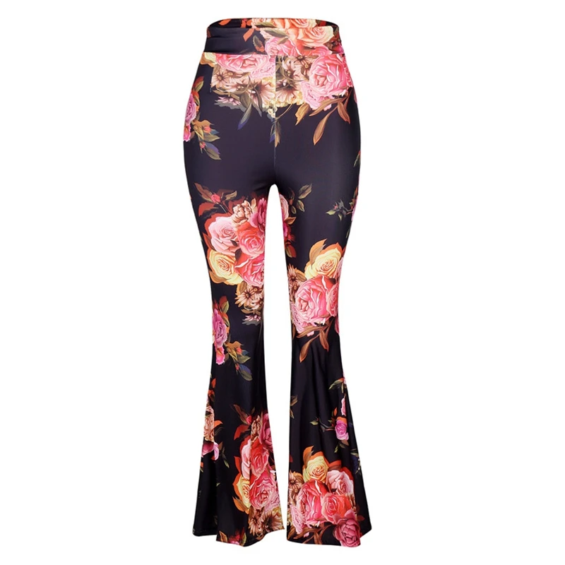 2018 Women New Fashion Vintage High Waist Flower Print Long Flare Pants Multi-Color Casual Boho Hippie Pants Hot Pants