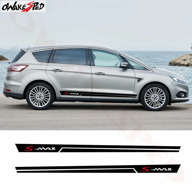

2 Sid2 PCS Car Side Stripes Side Skirts Graphics Vinyl Sticker Decals Racing Sport Auto Stickers For Ford S-MAX