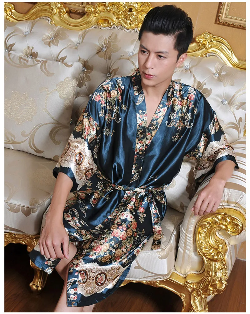  Silk Robes Men Nightgown Dressing Gown  (30)