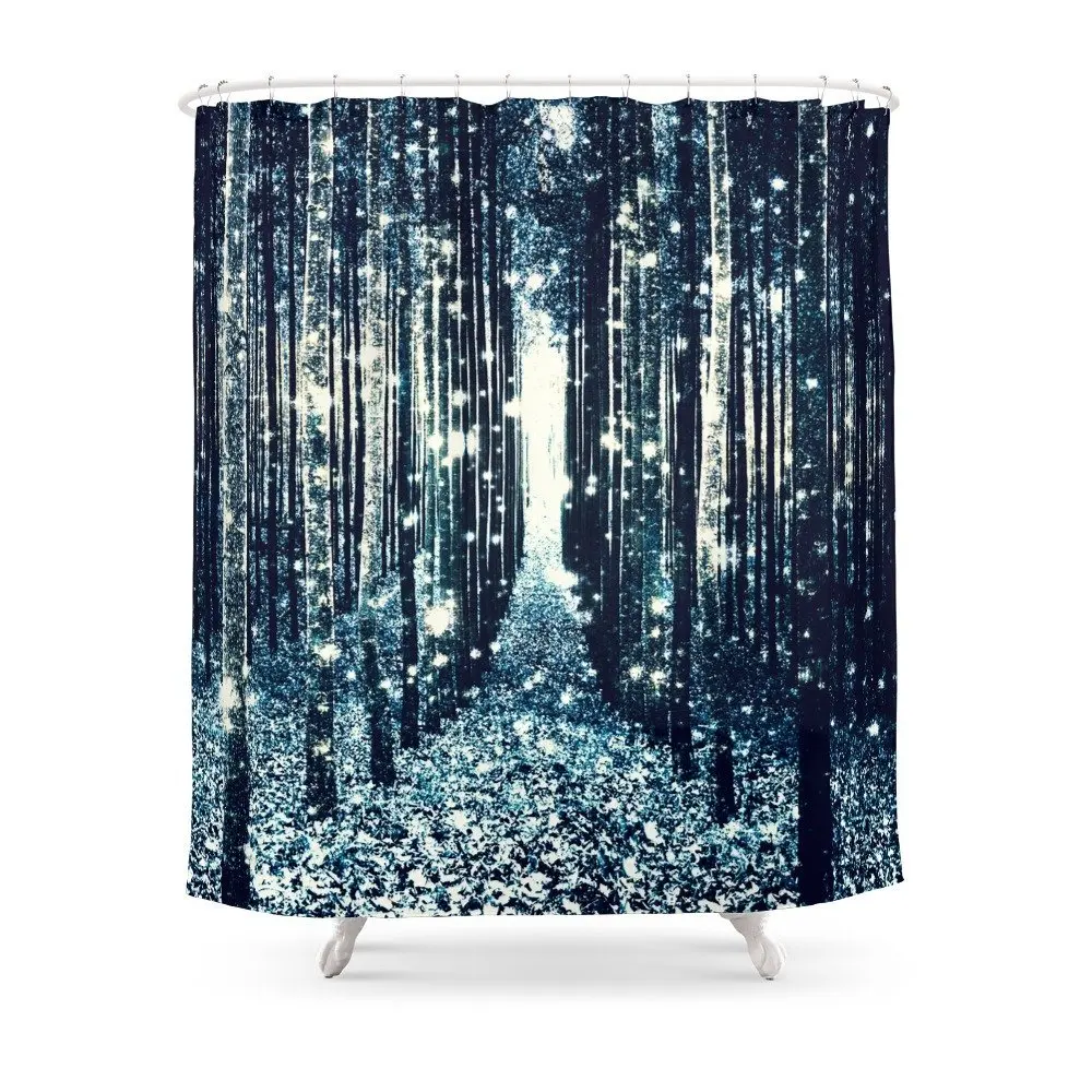 Magical Forest Teal Gray Elegance Shower Curtain Set Waterproof