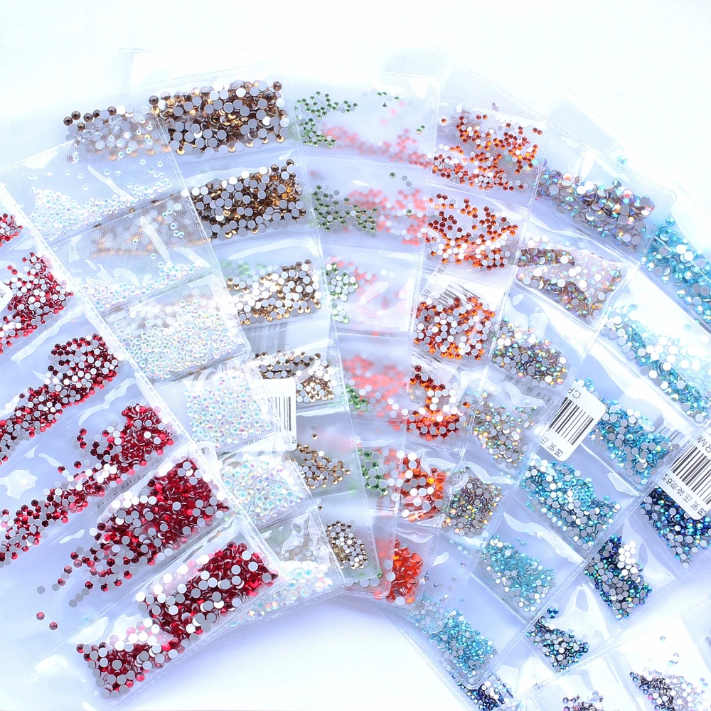 

Nail Rhinestones New Mixed 6 Sizes ss3-ss10 1680PCS Nail Art Decoration Flatback Glass Stones Shiny Gems DIY Gems Craft