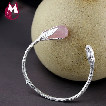 

Natural Pink/White Jade Bangles 100% Real 925 Sterling Silver Bracelets Women Vintage Flower Wedding Gifts Fine Jewelry SB03