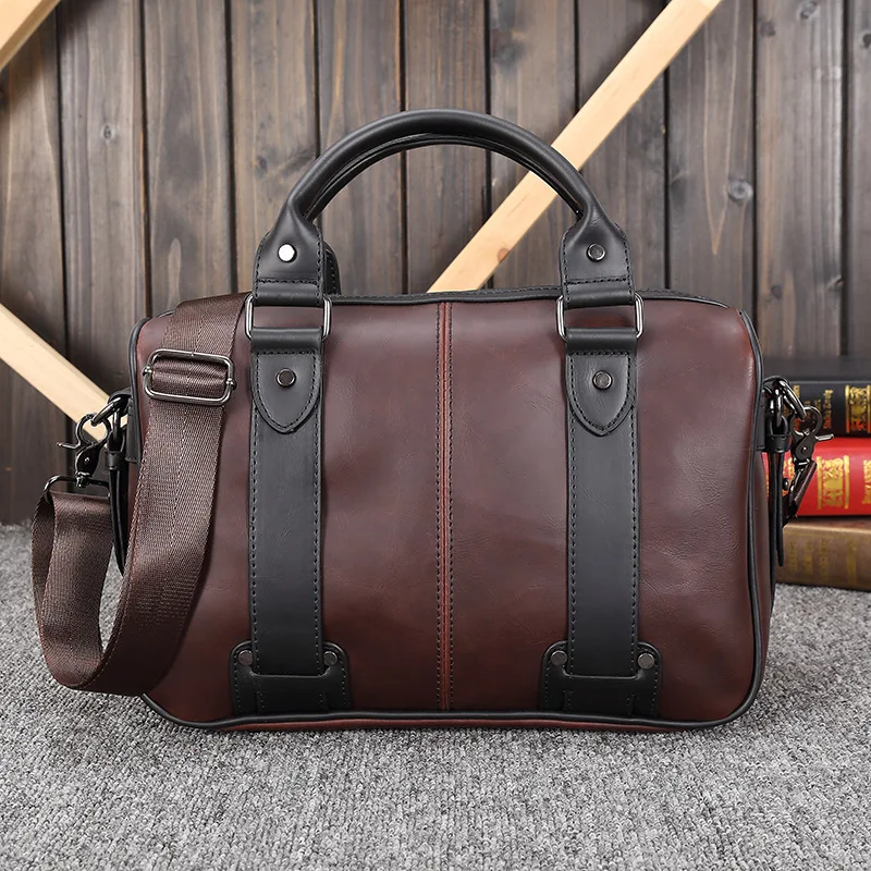 

2019 fashoin New Crazy horse PU Leather laptop briefcase business for men Vintage Briefcases Shoulder HandBags Tote