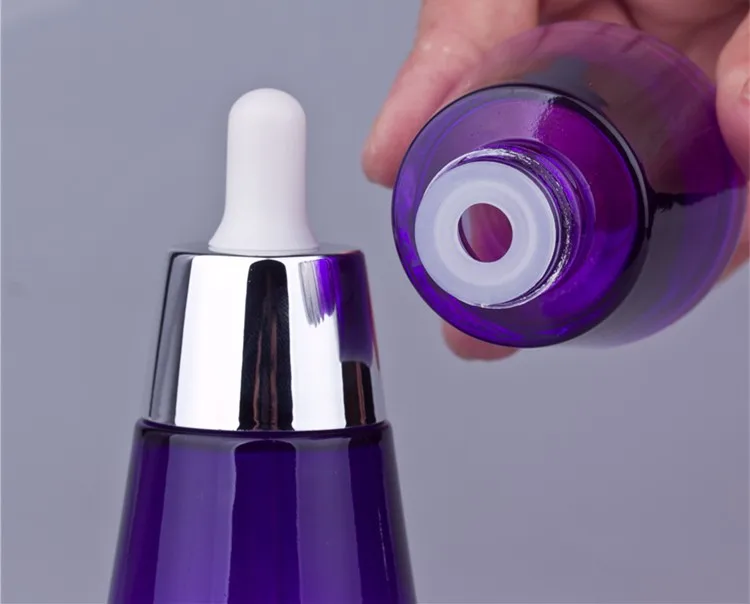 Frascos de Óleo de Vidro Garrafas de Vidro Tampa de Embalagens de Cosméticos para Venda Roxo Luxo 1 Onça Conta-gotas Prata 50 Pcs 30 ml 4 óleo de vidro, luxo 1 onça garrafas