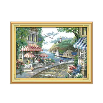 

Seaside Cafe Good Life 11CT 14CT European Architecture Hand Embroidery Cross Stitch Kit Furniture Decoration Painting