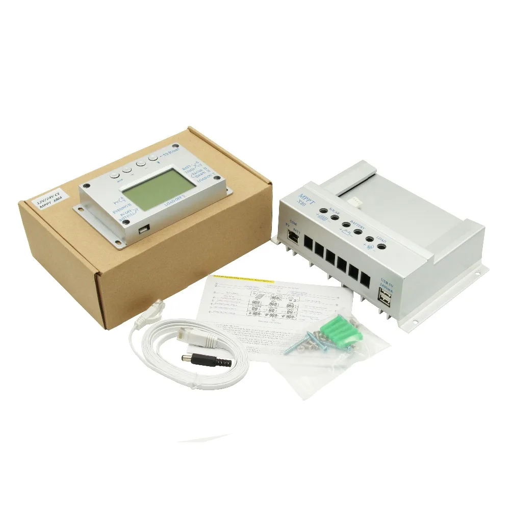 PowMr MPPT 80A 60A Контроллер заряда солнечной батареи 12 В 24 2 м светодиодный кабель