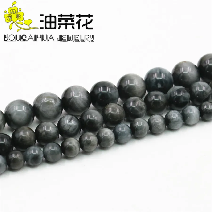 

6 8 10 mm Round Black South African Eagle Eye Stone Onyx Beads For Necklace Bracelet Women Girl 15inch DIY Jewelry Making Design