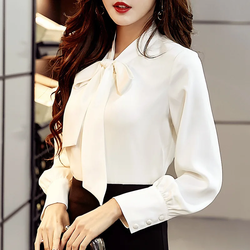 

Chiffon Blouse 2019 Fashion Long Sleeve Women Blouses And Tops Bow Collar Office Shirt Casual Solid Color Blusas Chemise Femme