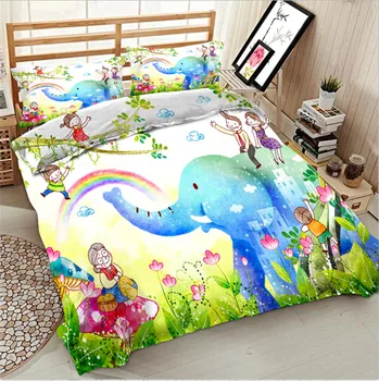 

2017 3D Elephant for kids bedding bed sheet set bedclothes Super king duvet cover sets winter bedding set