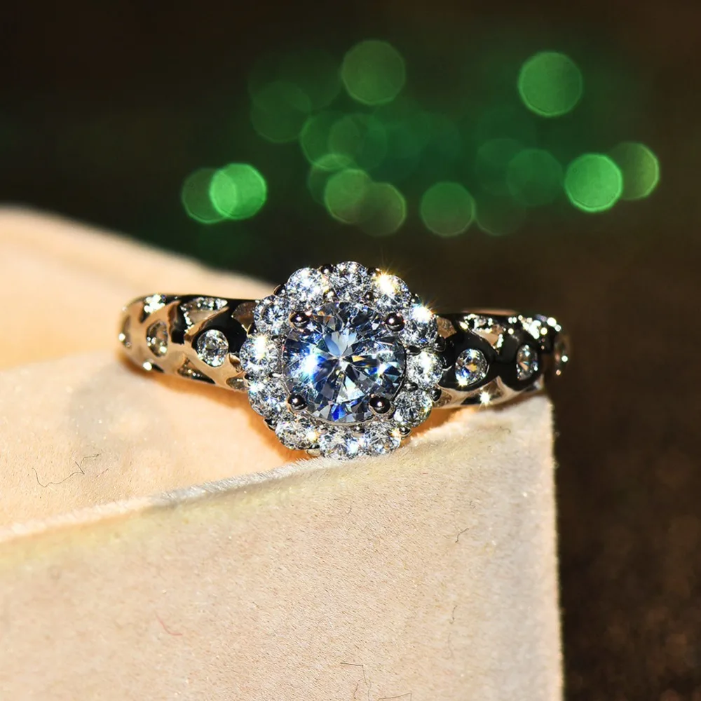 Cute Female Crystal Stone Ring Luxury 925 Silver White Ring Wedding