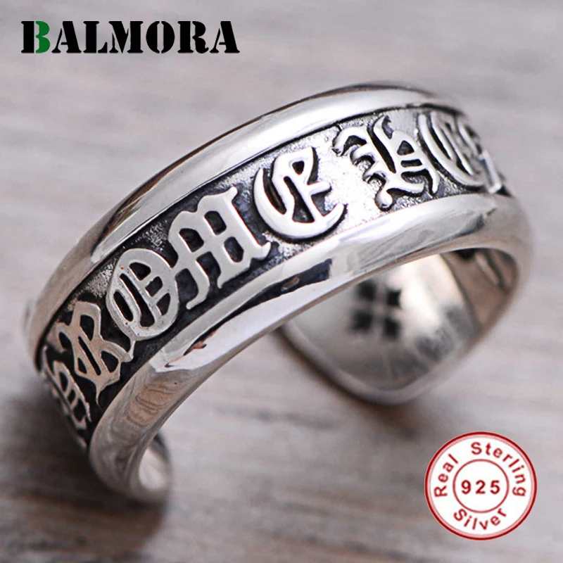 

BALMORA 925 Sterling Silver Six Word's Sutra Open Rings for Women Men Gift Buddhistic Thai Silver Ring Jewelry Anillos JWR033558