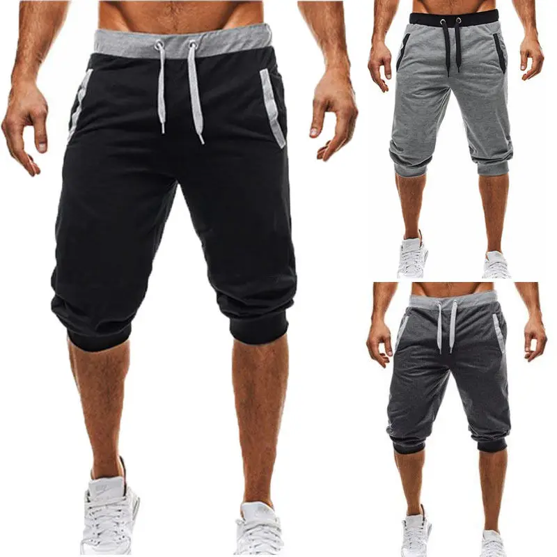 Summer men Leisure Men Knee Length Shorts Color Patchwork Joggers Short Sweatpants Trousers Men Bermuda Shorts roupa masculina