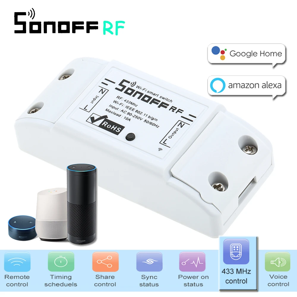 

Sonoff RF Smart WiFi Switch Interruptor 433Mhz RF Receiver Intelligent Remote Wireless Control For Smart Home Wi-fi Light Switch