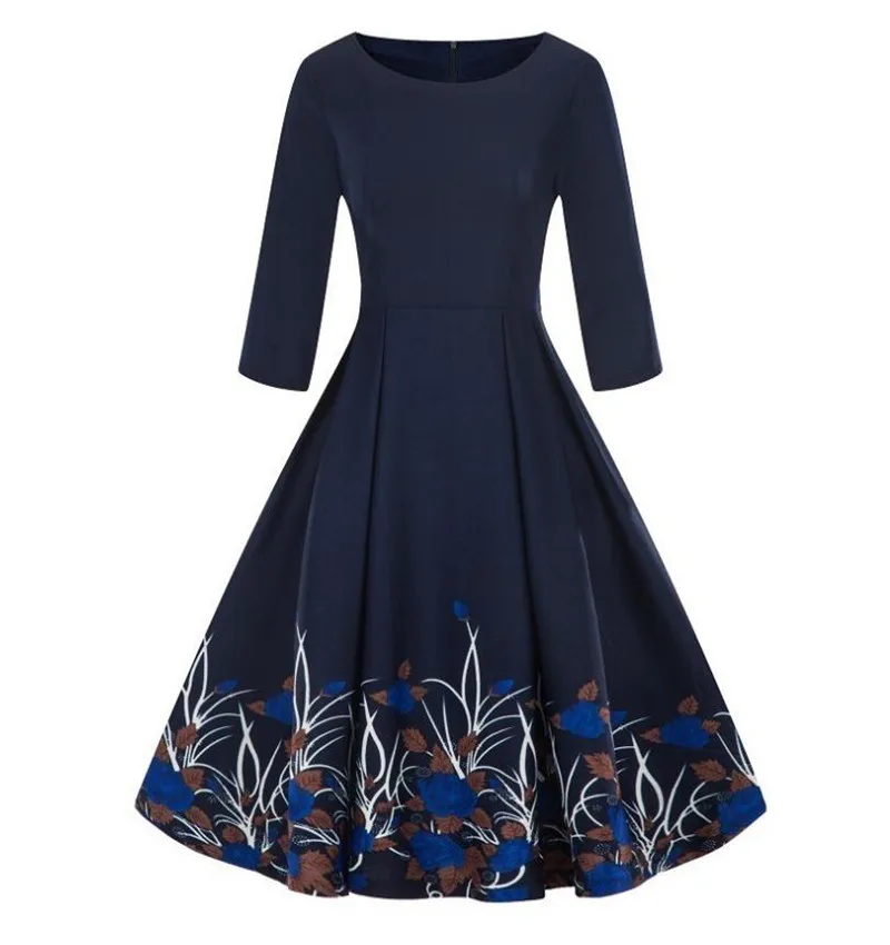 

Digital Printed Retro Large Size Women's Dresses 9-colour S-4XL European and American Spring and Summer Seven-Sleeve Fashion