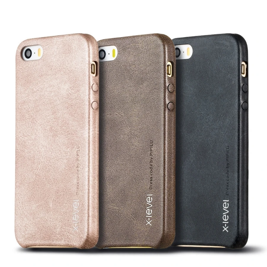 XLevel leather Phone Case For IPhone 5 Cases For IPhone 5S Back Cover For IPhone SE Business Vintage Half-wrapped Case Apple