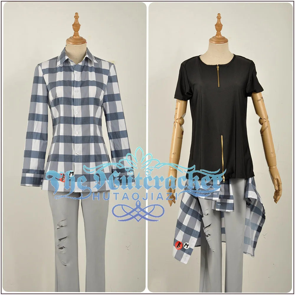 Games Voice Actor Yamada Nirou Cosplay Costume Custom Long Sleeve Blue Jacket Pants Plaid Shirt Black Short Curly Wig Halloween