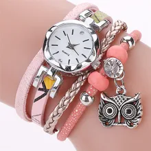 Модные женские часы для девочек с подвеской в виде совы, браслет, женская одежда, часы с кожаным ремешком, кварцевые наручные часы, роскошные повседневные часы, Relogio# c