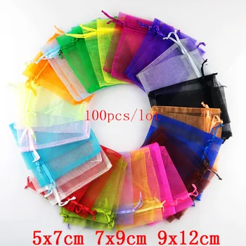 

100pcs/lot 5x7 7x9 9x12cm Small Organza Bags Wedding Party Favor Candy Gift Bag Nice Goodies Jewelry Packaging Bags & Pouches