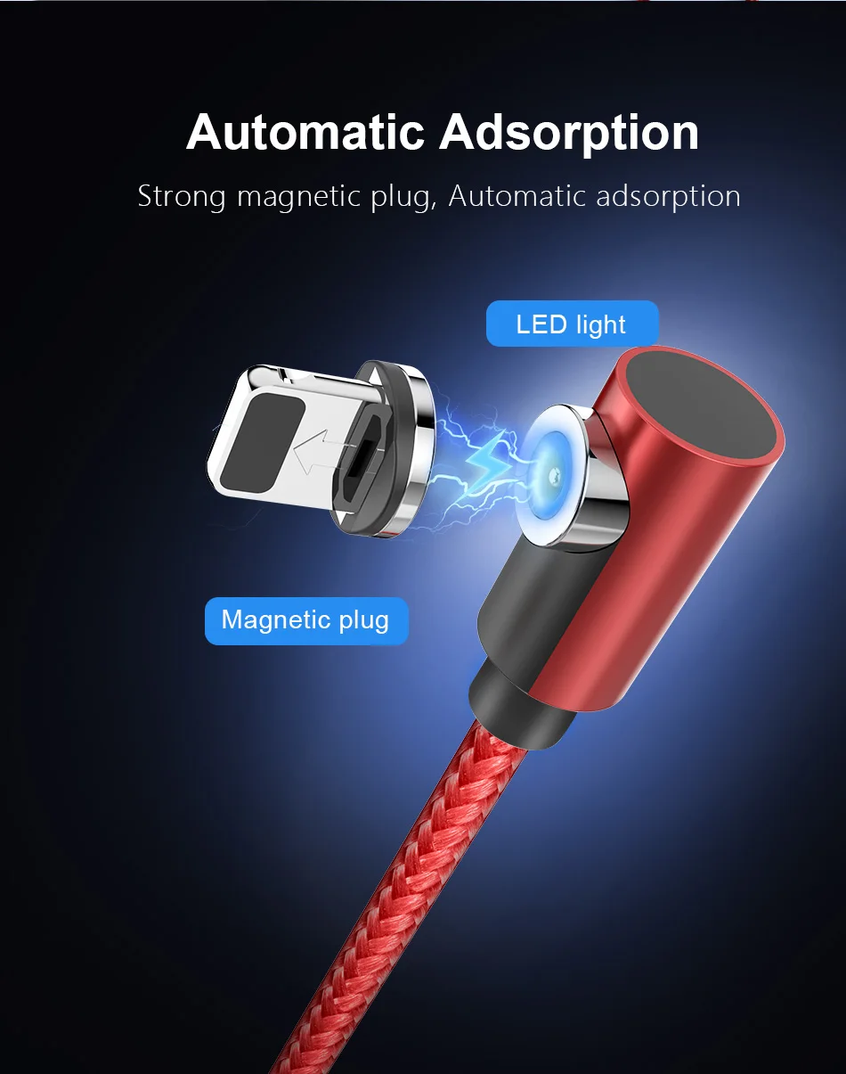 NOHON Elbow Magnetic Charging Cable For iPhone X XS MAX XR Micro USB Type C Phone Charge For Xiaomi Samsung S9 S8 Magnet Cables (3)