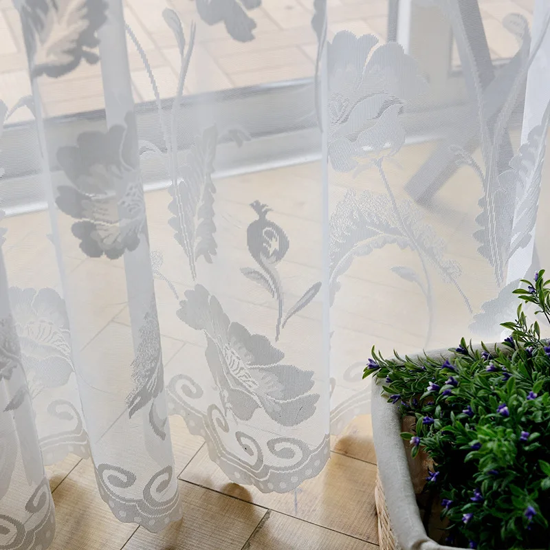 Diseño Floral blanco Jacquard pura de paneles para Windows Cortina para la sala dormitorio Rideau cenefa Cortina WP101 * 30