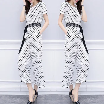 

Plus Size 4xl Goddess 2 Piece Set Women Polka Dot Summer Women's Suit Broad Legged Conjunto Feminino Leisure Women's Summer Suit