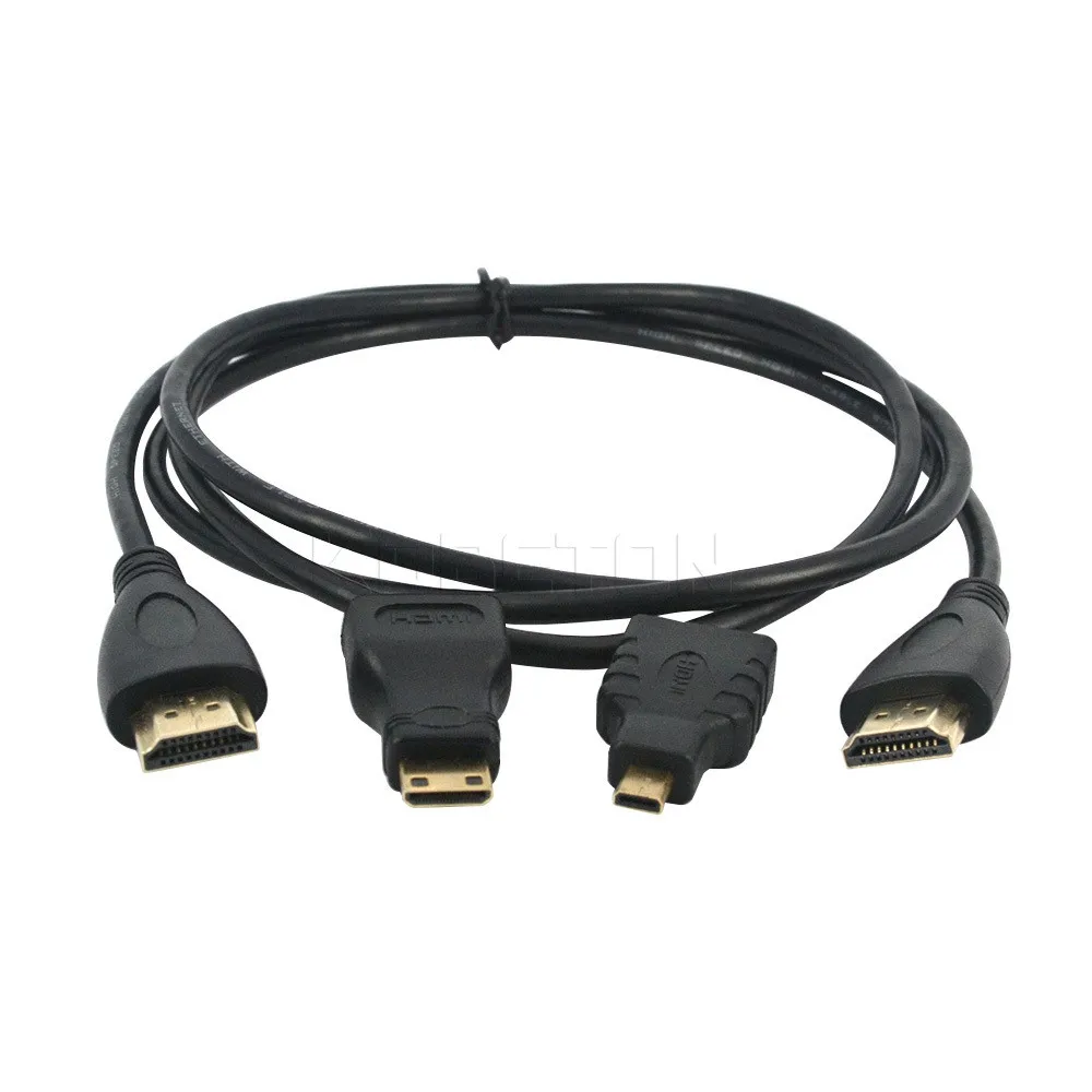 Kebidu 3 в 1 HDMI Mini HDMI Micro HDMI 1.5 м кабель V1.4 Gold адаптер для Xbox 360 PS3 HDTV 1080 P мобильного телефона Камера DV