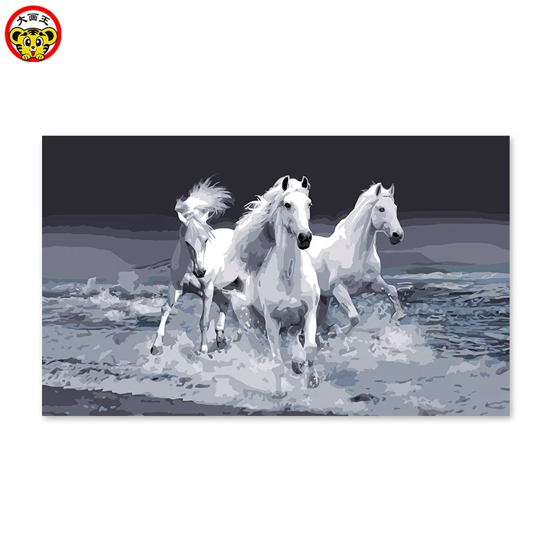 

painting by numbers art paint by number Digital painting sea three white horse across the sea and a vigorous spirit of the aged