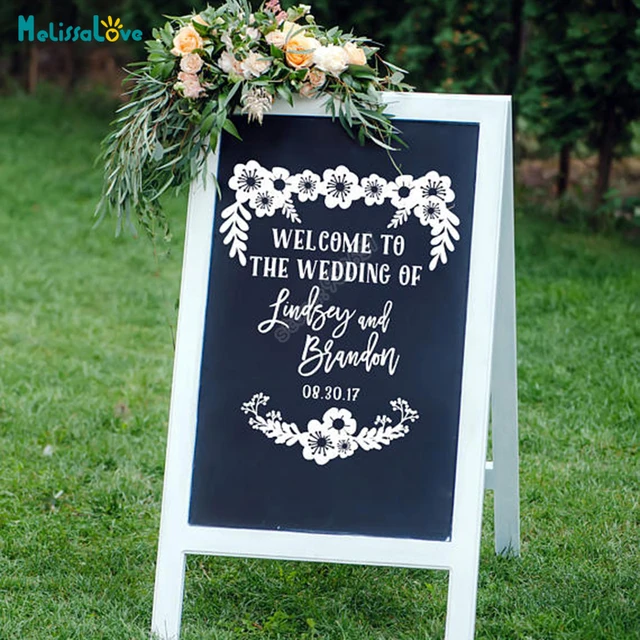 diy custom name and date vintage wedding board sticker floral wedding name