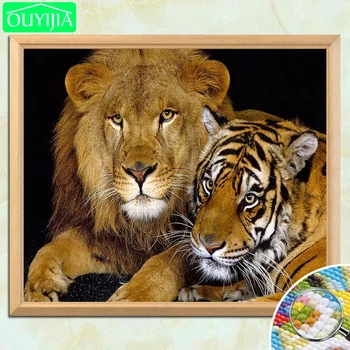 

OUYIJIA Lion And Tiger 5D DIY Diamond Painting Full Square Diamond Embroidery Picture Of Rhinestones Mosaic Handwork Painting
