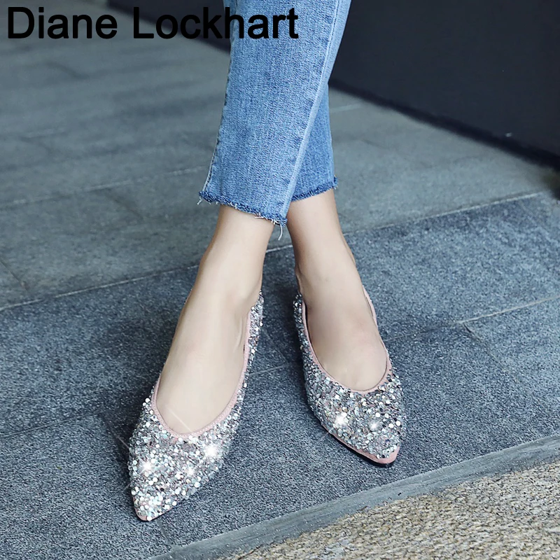 

Fashion women Ballet shoes leisure spring pointy ballerina bling Rhinestone flats shoes princess shiny Crystal wedding shoes