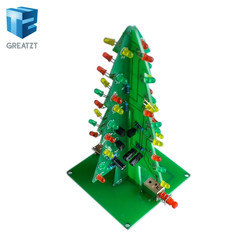 

GREATZT 1PCS Three-Dimensional 3D Christmas Tree LED DIY Kit Red/Green/Yellow LED Flash Circuit Kit Electronic Fun Suite