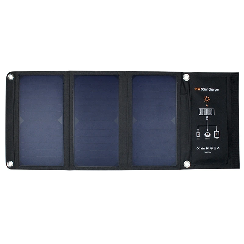 21 Вт портативное солнечное зарядное устройство Солнечное панель Солнечная Складная сумка Мобильный телефон аварийный двойной Usb Открытый Кемпинг Туризм Кемпинг Солнечная - Цвет: Black