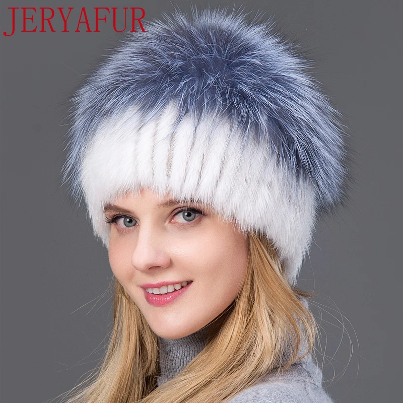 Jeryafur Новинка Женская меховая шапка женская зимняя Лыжная шапка теплая Защита уха норки и песца шапка волос ручной работы