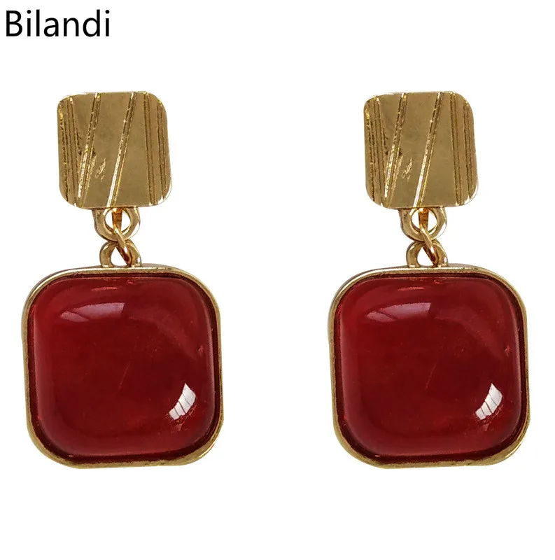 

Delicate Jewelry Fashion Square Resin Black Red Cream Drop Earring For Woman