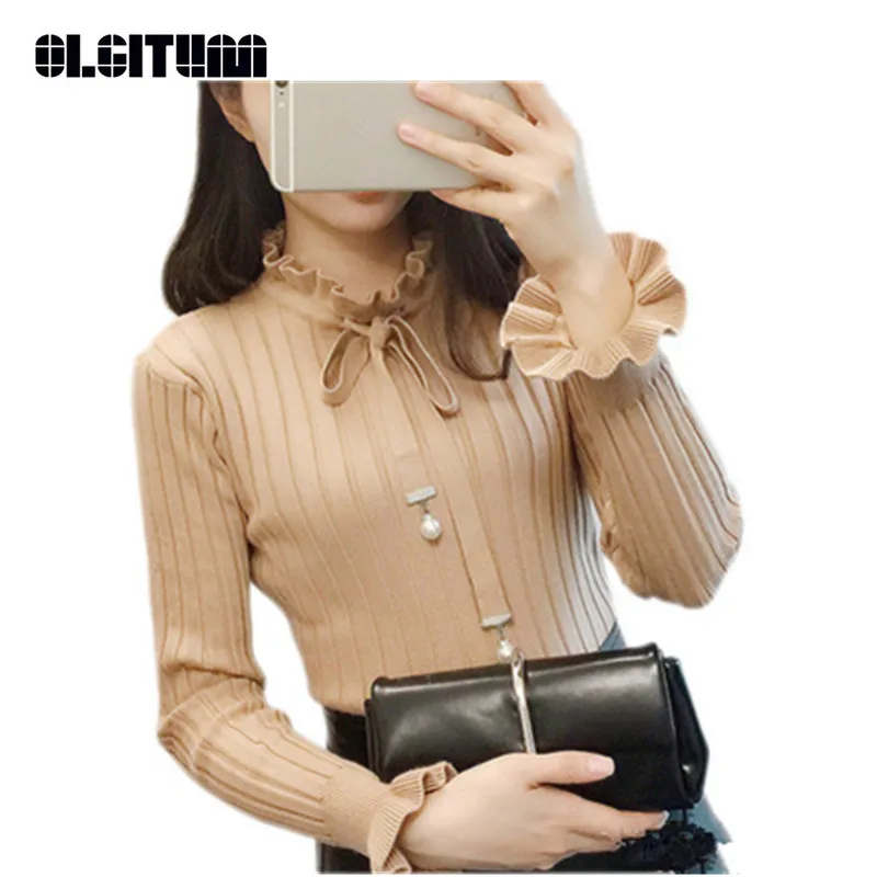 

New 2018 Autumn Winter Sweater and Pullover Female Korean Version Butterfly Collar Slim Bottoming Pullover Jumpers Women Tops