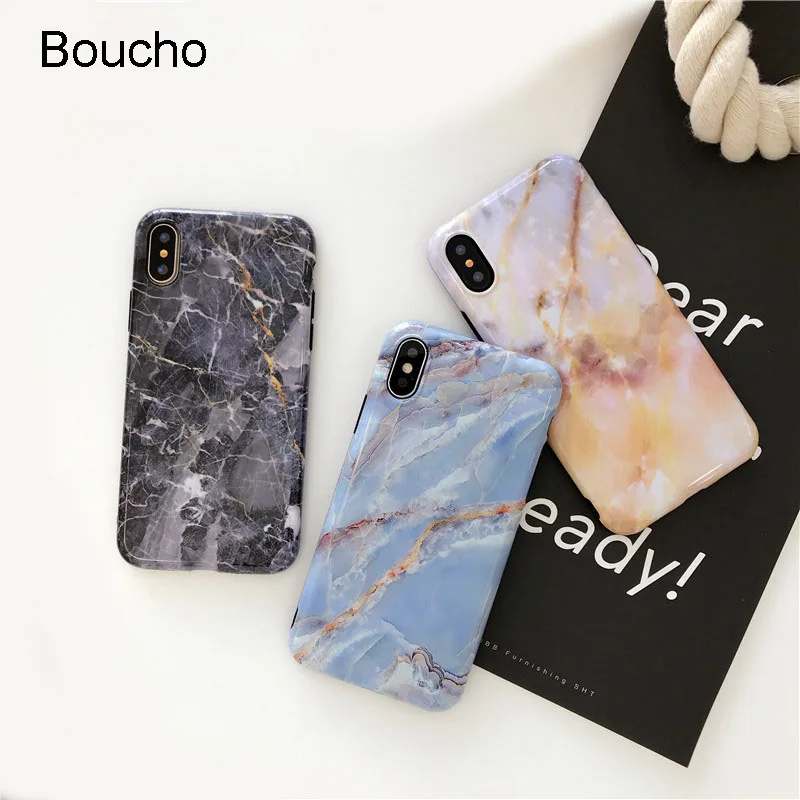 

Boucho For iphone X 6/7/8 plus Retro Fashion Marble Phone Case For iphone 6 6s 7 8 Plus Classic Colorful Art Pattern Cover Cases