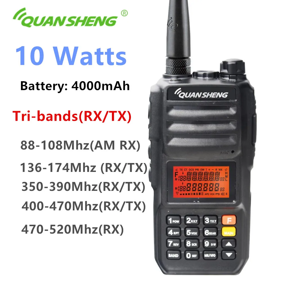 QuanSheng TG-UV2 Plus 10 Вт длинный диапазон ham Walkie talkie 10 км 4000 мАч Любительское радио 10 км vhf uhf трехдиапазонный голосовой скремблер