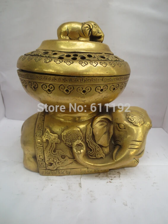 FengShui home decoration hand-carved brass Elephant sculpture Censer Incense burner Metal crafts |
