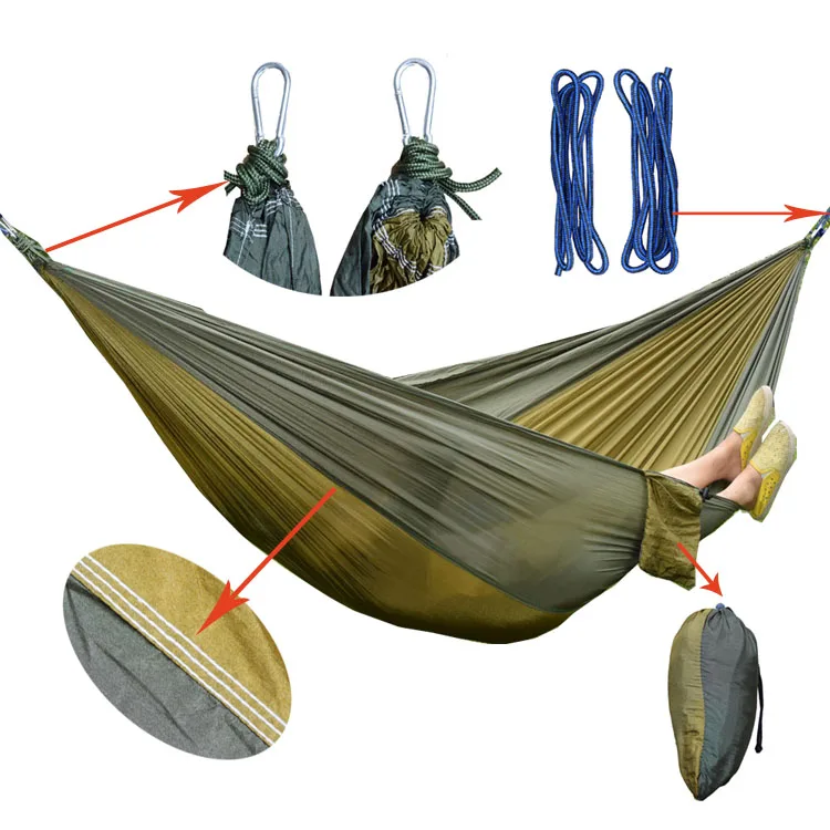 Shihao Портативный Парашютом Нейлона Гамак Сад Открытый Отдых Путешествия Мебель гамак качели спальная кровать выживания Инструменты - Цвет: armgreen camel