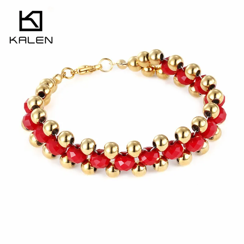 

Kalen Stainless Steel Beaded Bracelets For Women Bohemia Ethnic 5 Colors Crystal Lobster Strand Bracelet Women Costume Accessory