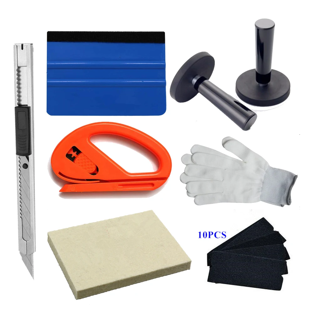 

Car Wrap Vinyl Tools Kit Felt Squeegee Razor Cutter Gloves 2 Magnets Knife