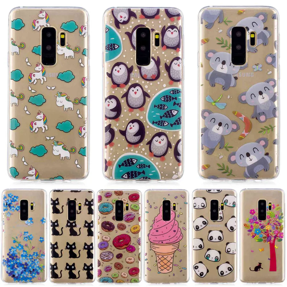 cat penguin Doughnut cactus panda flowers Icecream cartoon Painted phone case For Samsung S9 Plus high Quality TPU cover shell |