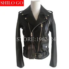 Большие размеры Осень Зима Новая мода женщин Высококачественная натуральная Новая Зеландия овечья кожа лацканы мотоцикл короткая черная куртка