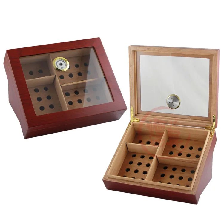 

New arrival red cedar 2 layers cigar humidor case with clear cover and metal hygrometer