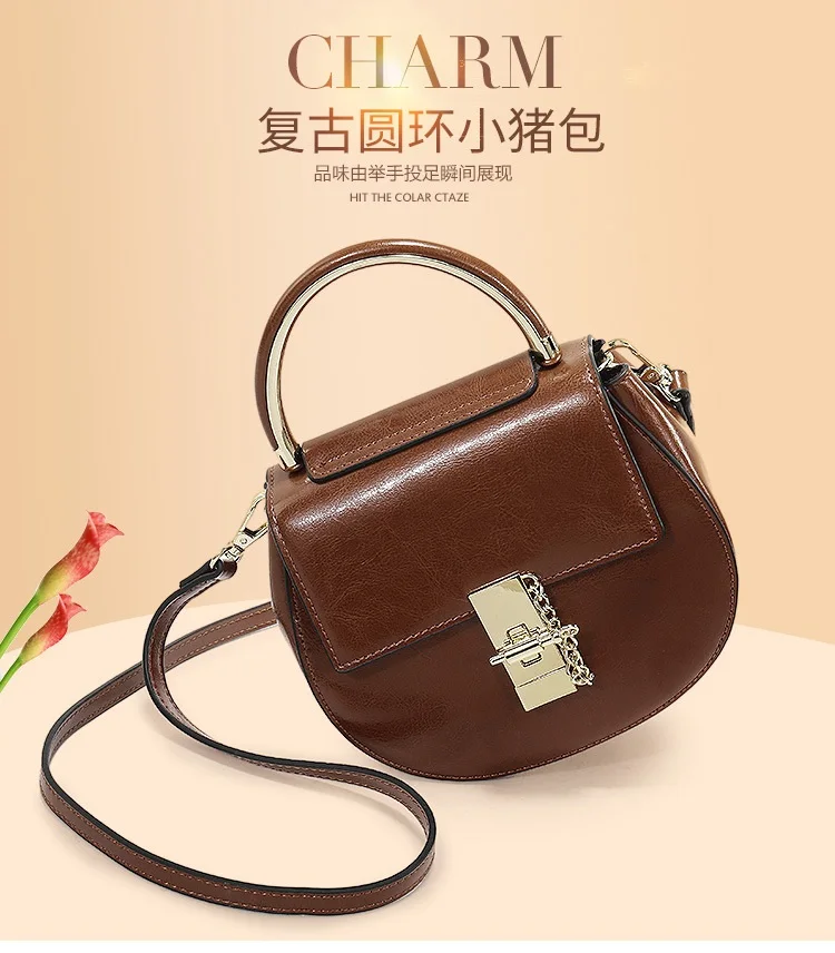 

lkprbd Fashion hot saddle Handbag Shoulder Bag retro trend all-match bag 100% bag lovely pig leather diagonal bag