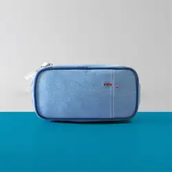Pacgoth два слоя синие джинсы Ткань косметический Чехол свежий Вышивка рыбы печатает Портативный Путешествия Косметика хранения Tote Сумки 1 шт