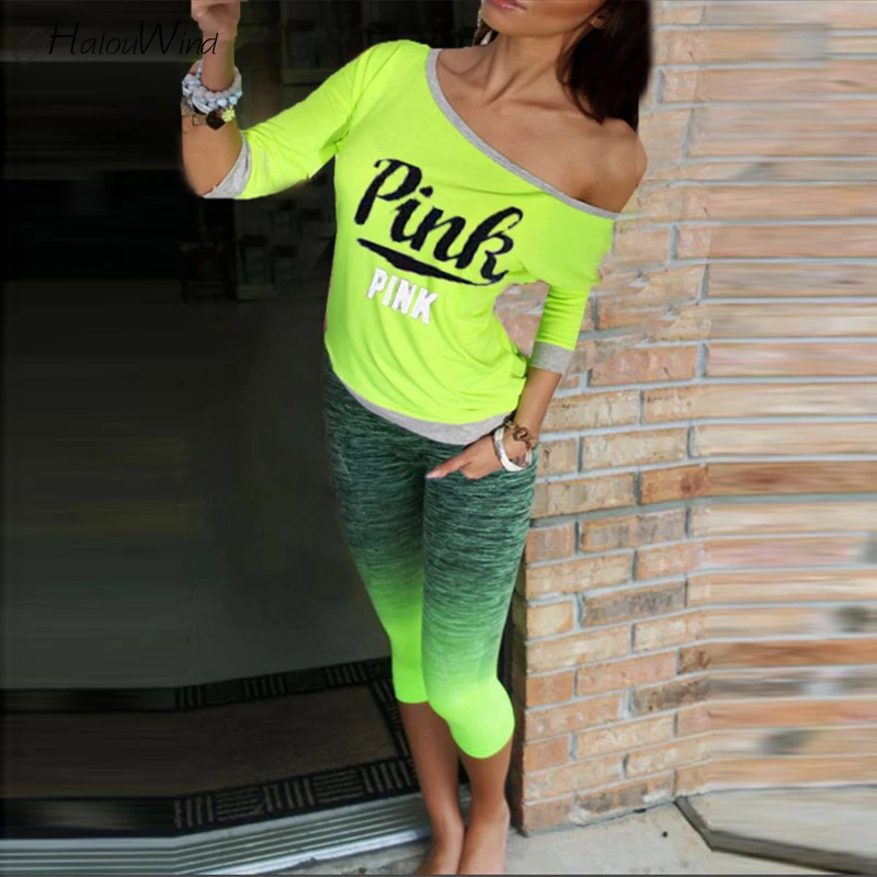 

2019 New Autumn Women Casual Clothing Set Pink Letter Print Hooded Tracksuit Long Sleeve T-Shirts + Pants Sweater 2 Pieces Sets